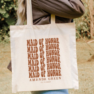 Terracotta Retro Boho Personalised Maid of Honour Tote Bag