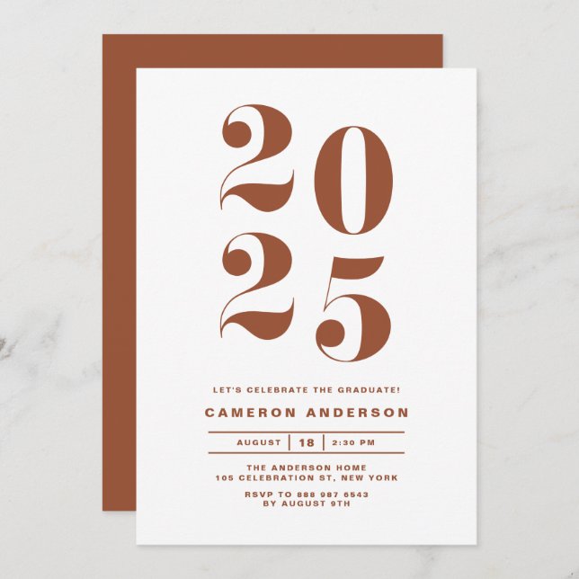 Terracotta Retro Bold Typography 2025 Graduation Invitation (Front/Back)