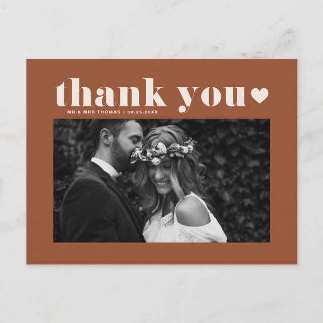 Terracotta Retro Bold Typography Wedding Thank You Postcard (Front)