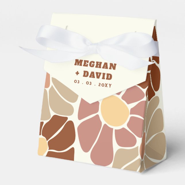 Terracotta Retro Groovy Boho Chic Floral Wedding Favour Box (Front Side)