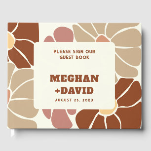 Terracotta Retro Groovy Boho Chic Floral Wedding Guest Book