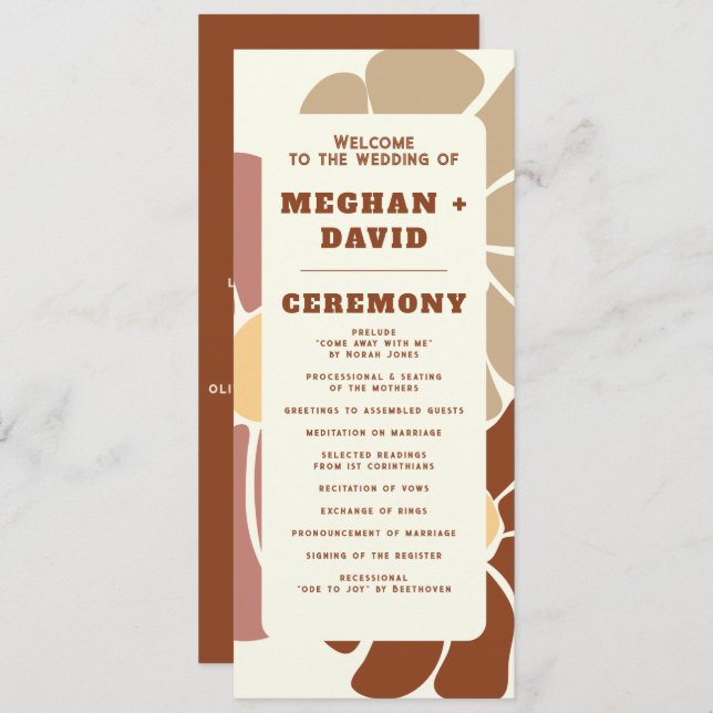 Terracotta Retro Groovy Boho Chic Floral Wedding Program (Front/Back)