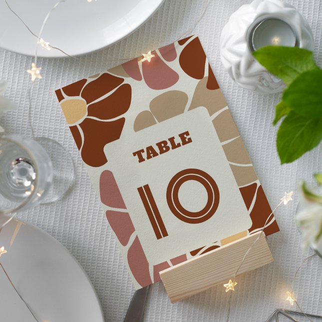 Terracotta Retro Groovy Boho Chic Floral Wedding Table Number (Terracotta Retro Groovy Boho Chic Floral Wedding Table Number)