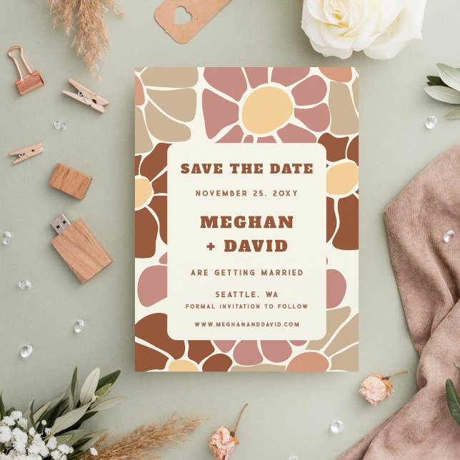 Terracotta Retro Groovy Boho Chic Save The Date Announcement (Terracotta Retro Groovy Boho Chic Save The Date Announcement)