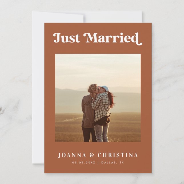 Terracotta Retro Just Married Eloped Announcement (Front)