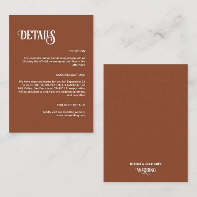 Terracotta Retro Thin Script Wedding Details Enclosure Card (Front/Back)