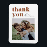 Terracotta Retro Typography Modern Photo Wedding Magnet<br><div class="desc">Send heartfelt appreciation with our customisable photo wedding thank you magnet, designed to beautifully blend retro bold typography with an elegant handwritten script. This thank you magnet offers a unique and stylish way to express your gratitude to guests who celebrated your special day. Personalise the card with your details. You...</div>