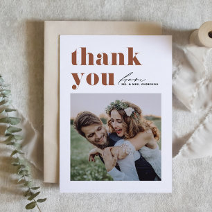 Terracotta Retro Typography Modern Photo Wedding Thank You Card