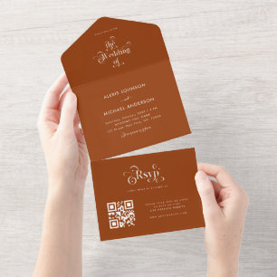 Terracotta & Retro Typography Modern QR Code RSVP All In One Invitation