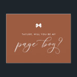 Terracotta Ribbon Bow Will You Be My Page Boy Card<br><div class="desc">Pretty Parisian theme page boy proposal card. Ask family and friends to be part of your wedding with this personalised "Will you be my page boy" card. It features a bow and an elegant script. Personalise by adding a name and message</div>