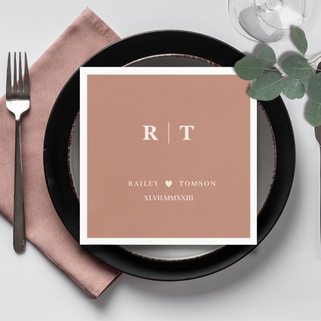 Terracotta Roman Rumerals Minimalist Monogram Napkin (Creator Uploaded)
