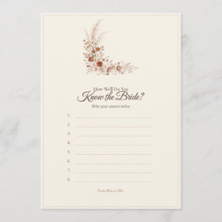 Terracotta Romance Bridal Shower Game Card