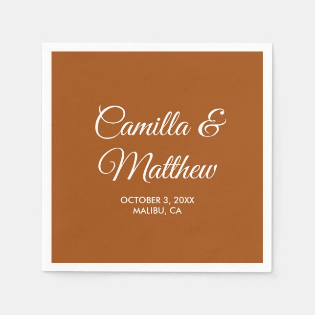 Terracotta Romantic Script Personalised Wedding Napkin (Front)