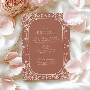 Terracotta romantic vintage wedding details card