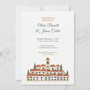 Terracotta Rooftop Village Wedding Invitation