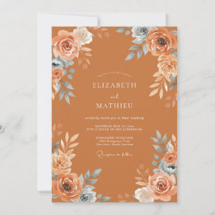 Terracotta Rose Bloom Wedding Invitation