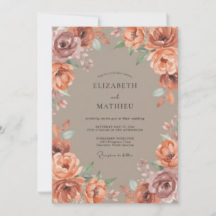 Terracotta Rose Brushstroke Wedding Invitation