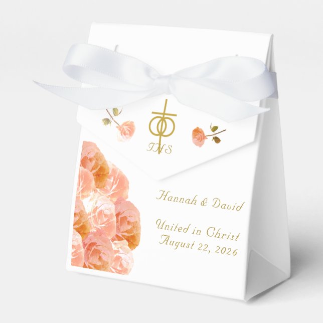 Terracotta Rose Catholic Wedding Favour Box (Front Side)