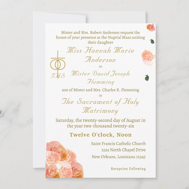Terracotta Rose Catholic Wedding Invitation (Front)