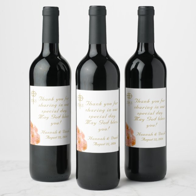 Terracotta Rose Catholic Wedding Wine Label (Bottles)