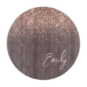 Terracotta Rose Gold Blush Pink Glitter Monogram Cutting Board