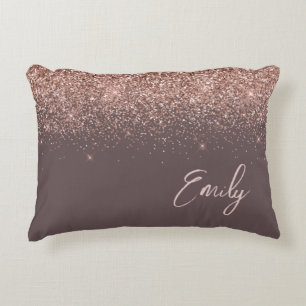 Terracotta Rose Gold Blush Pink Glitter Monogram Decorative Cushion