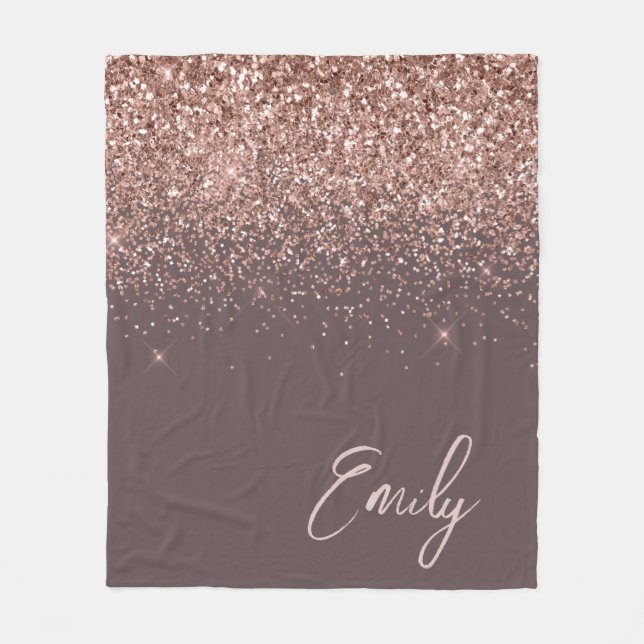 Terracotta Rose Gold Blush Pink Glitter Monogram F Fleece Blanket (Front)