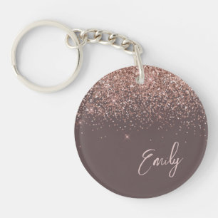 Terracotta Rose Gold Blush Pink Glitter Monogram  Key Ring