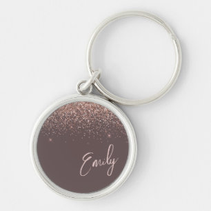 Terracotta Rose Gold Blush Pink Glitter Monogram Key Ring