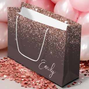 Terracotta Rose Gold Blush Pink Glitter Monogram Large Gift Bag