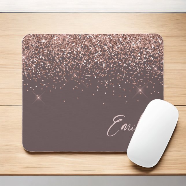 Terracotta Rose Gold - Blush Pink Glitter Monogram Mouse Pad (Creator Uploaded)