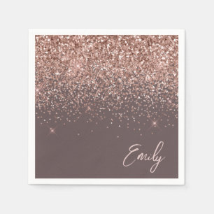 Terracotta Rose Gold Blush Pink Glitter Monogram  Napkin