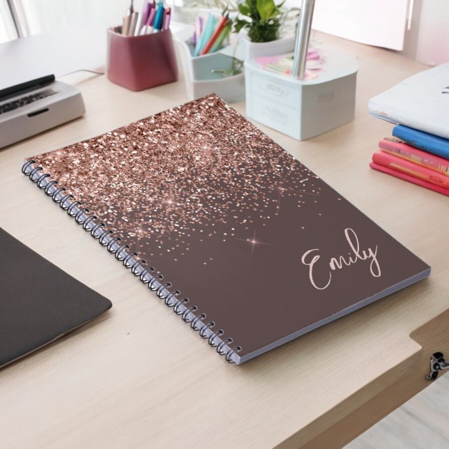 Terracotta Rose Gold Blush Pink Glitter Monogram Notebook (Creator Uploaded)