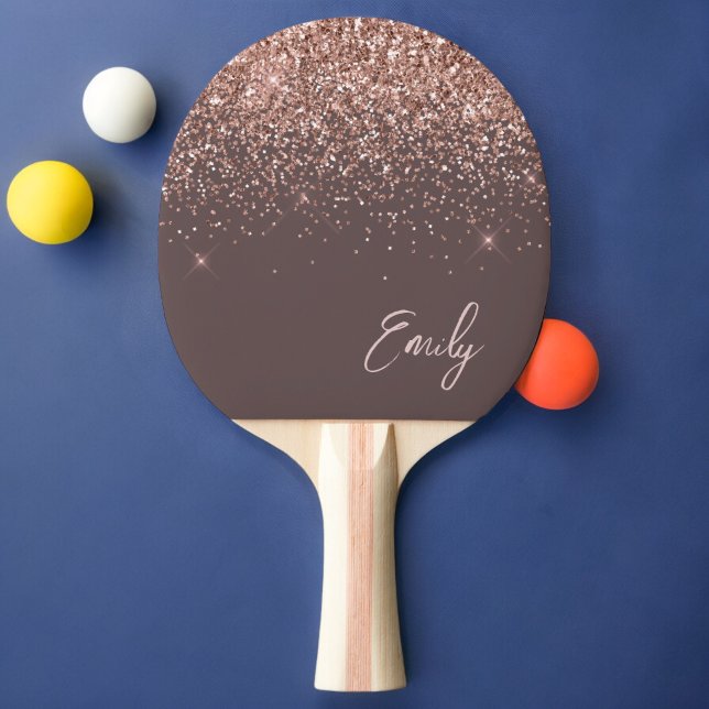 Terracotta Rose Gold Blush Pink Glitter Monogram Ping Pong Paddle (Creator Uploaded)