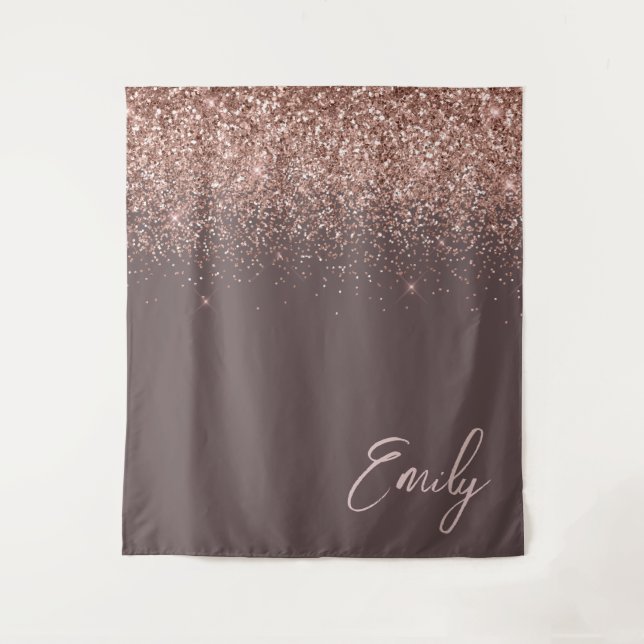 Terracotta Rose Gold Blush Pink Glitter Monogram Tapestry (Front)