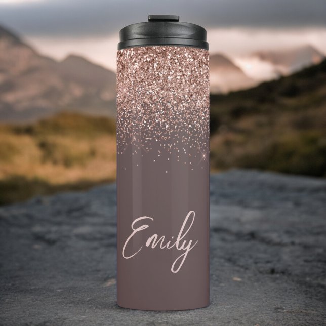 Terracotta Rose Gold Blush Pink Glitter Monogram Thermal Tumbler (Creator Uploaded)