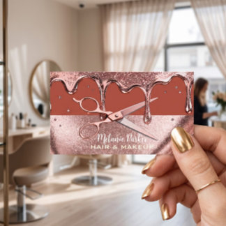Terracotta Rose Gold Glitter Drip Shears Business Card
