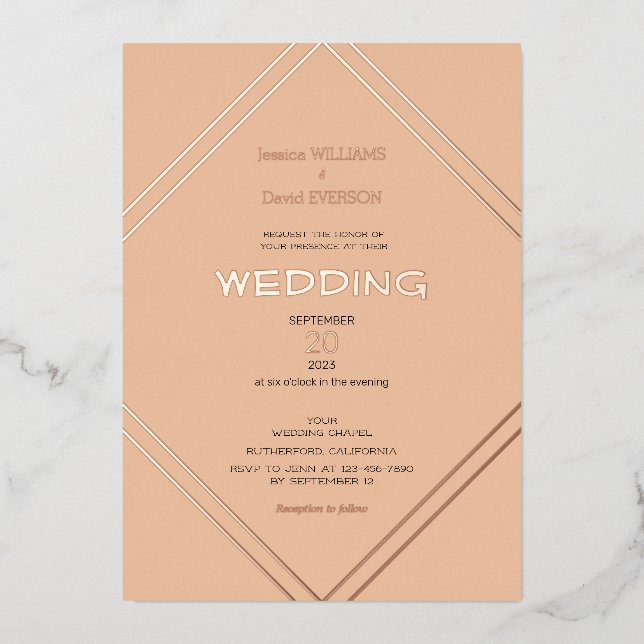  Terracotta & Rose gold minimalist foil invitation (Front)