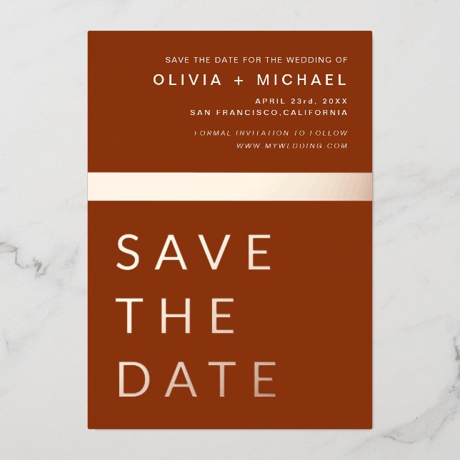 Terracotta Rose Gold Save the Date Elegant  (Front)