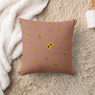 Terracotta Rose Japanese Sunflower Floral Pattern Cushion