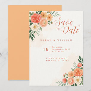 Terracotta Rose Peach Floral Wedding Invitation