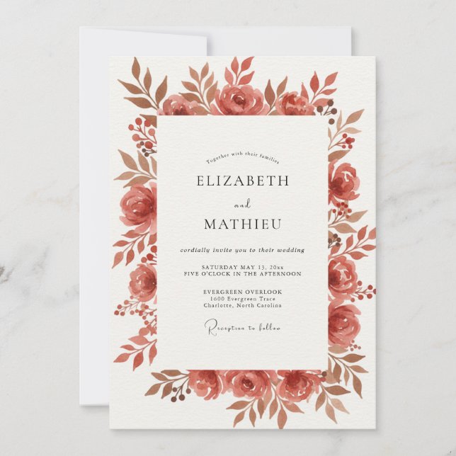 Terracotta Rose Wedding Invitation (Front)
