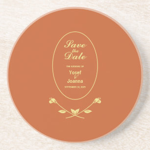 Terracotta Rose Wedding Save the Date Coaster