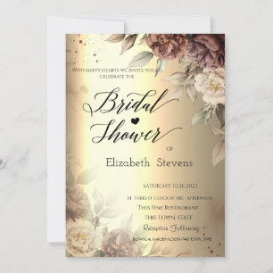 Terracotta Roses Gold Script Bridal Shower Invitation