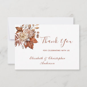 Terracotta Rust Beige Floral Wedding Thank You Card