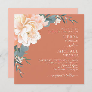 Terracotta Rust Blush Peach Gold Floral Wedding In Invitation