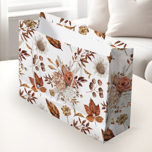 Terracotta Rust Boho Floral Fall Foliage Large Gift Bag