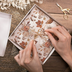Terracotta Rust Boho Floral Fall Foliage Tissue Paper
