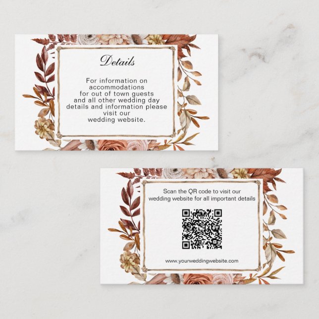 Terracotta Rust Boho Floral Wedding Details  Enclosure Card (Front/Back)