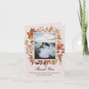 Terracotta Rust Boho Pink Floral Photo Wedding  Thank You Card
